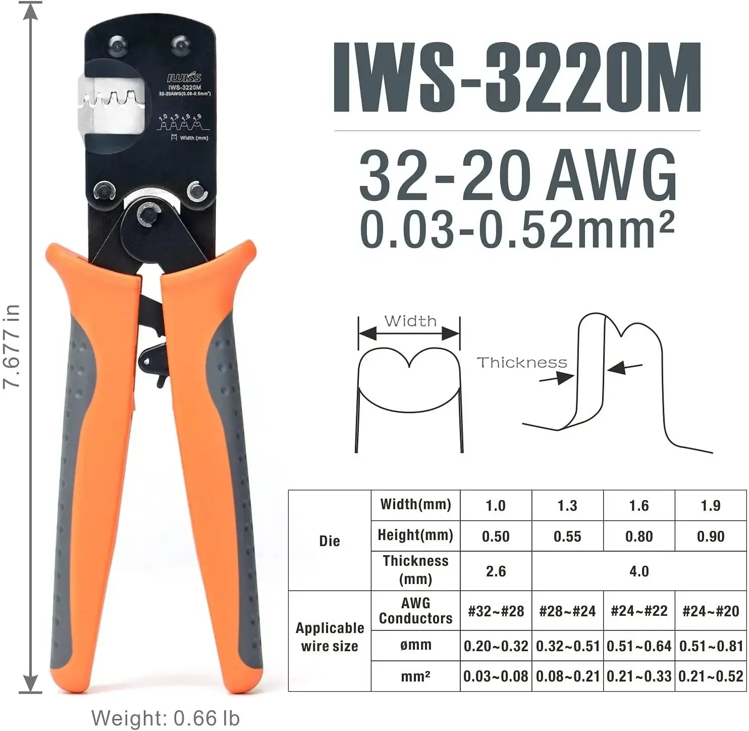 IWISS IWS-3220M Ratcheting Micro Crimping Tool New Condition for 32-20AWG Wires