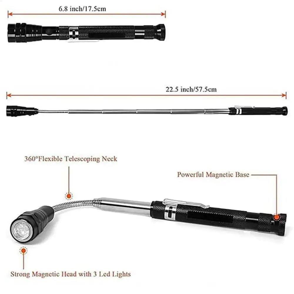 Flexible Magnetic Pickup Tool Telescopic Gadget With LED Flashlight 22.6 Inch Magnet Tool Pickup For Men Dad Car Work Home