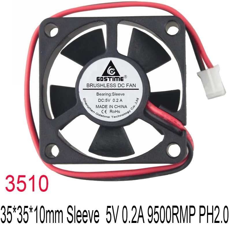 10PCS Gdstime 35mm x 10mm 5 Volt 2Pin 2.0 Silent Motor Brushless DC Cooler Cooling Mini Case axial Fan 5V 35x35mm 3510
