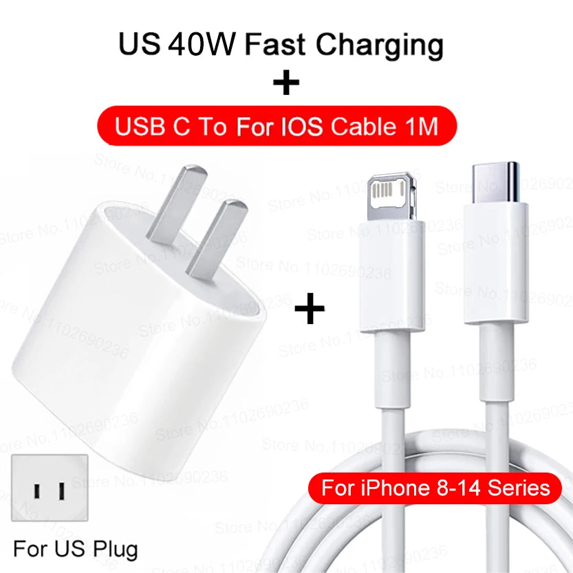 PD 40W Fast Charger For iPhone 17 16 15 14 11 12 13 Pro Max 8 Plus iPad Fast Charging USB C Cable Type C Data Line Phone Charger