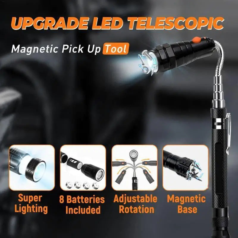 Flexible Magnetic Pickup Tool Telescopic Gadget With LED Flashlight 22.6 Inch Magnet Tool Pickup For Men Dad Car Work Home