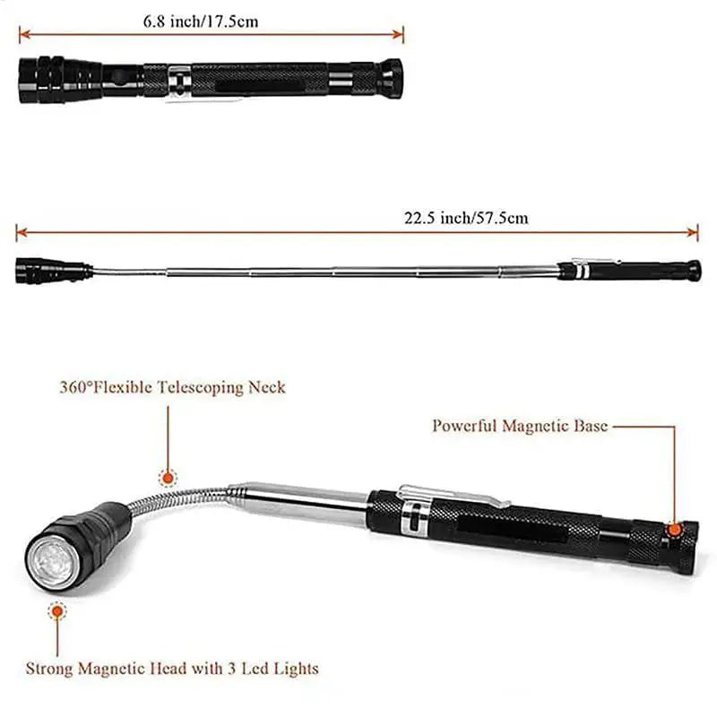 Long Magnetic Pickup Tool Extendable Gadget With Flashlight 22.6 Inch Magnet Tool Pickup For Men Dad Car Work Home Maintenance
