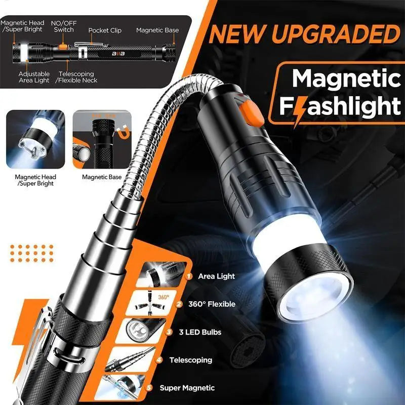 Flexible Magnetic Pickup Tool Telescopic Gadget With LED Flashlight 22.6 Inch Magnet Tool Pickup For Men Dad Car Work Home