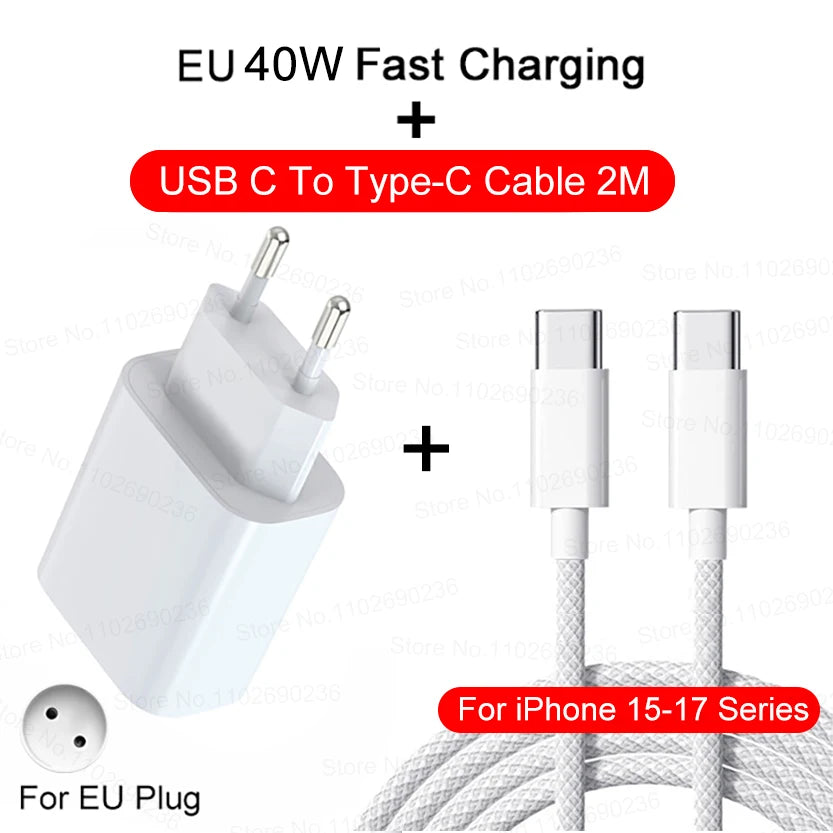 PD 40W Fast Charger For iPhone 17 16 15 14 11 12 13 Pro Max 8 Plus iPad Fast Charging USB C Cable Type C Data Line Phone Charger