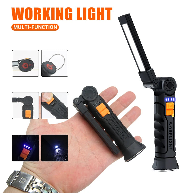 Heinast USB Flashlight Rechargeable Torch Tool Gifts for Men LED Work Light with Magnetic Base 4 Modes For Home Outdoor Camping