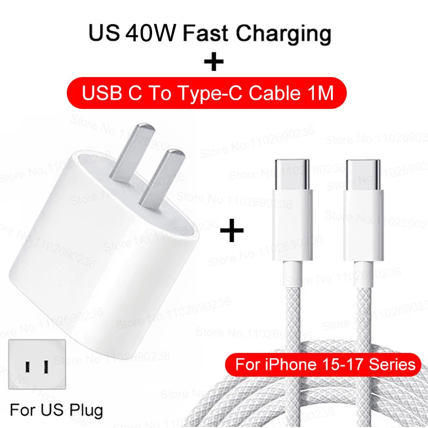 PD 40W Fast Charger For iPhone 17 16 15 14 11 12 13 Pro Max 8 Plus iPad Fast Charging USB C Cable Type C Data Line Phone Charger