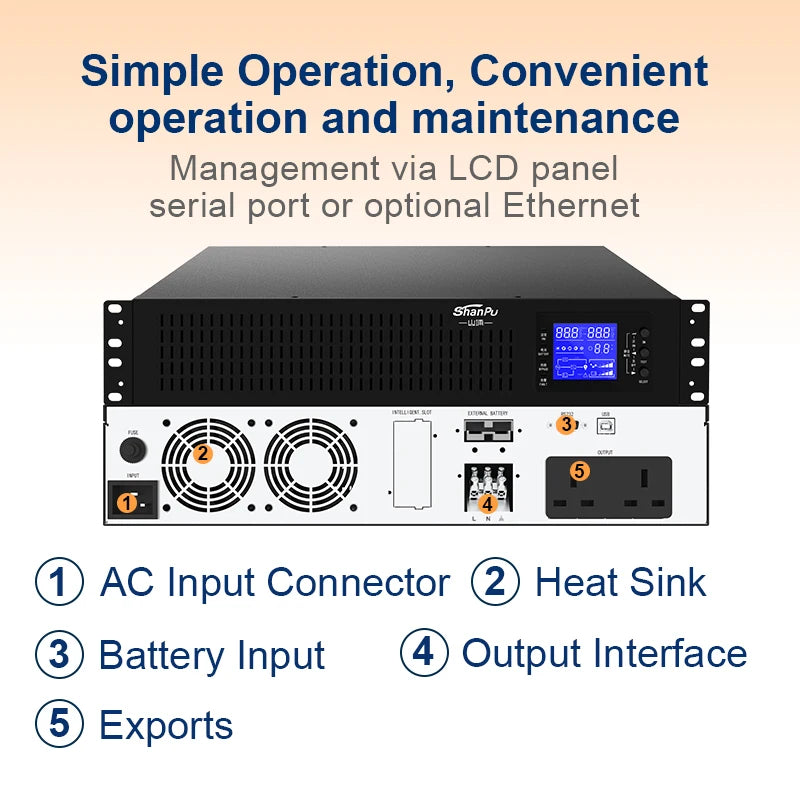 3KVA Online Rack Mounted UPS 960WH Single-phase Built-in Lithium Battery Pure Sine Wave 110V/220V UPS Power Supply