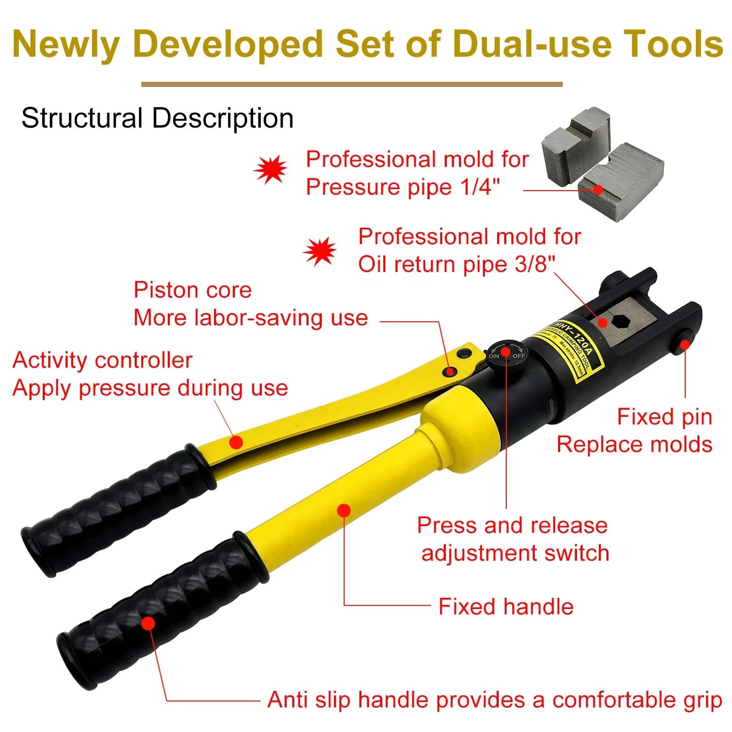 1/4" 3/8" Refrigeration Manual Hydraulic Crimping Tool Hydraulic Pliers for Refrigeration Flexible Hoses