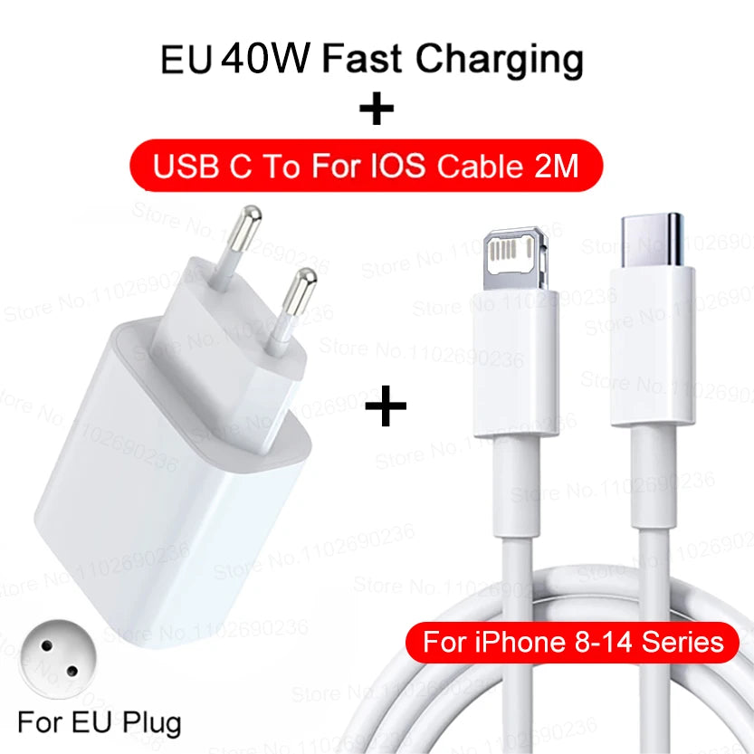 PD 40W Fast Charger For iPhone 17 16 15 14 11 12 13 Pro Max 8 Plus iPad Fast Charging USB C Cable Type C Data Line Phone Charger