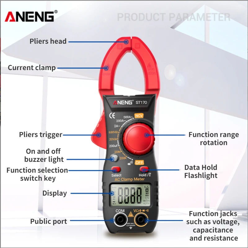 ANENG ST170 Digital Display Clamp Multimeter High-precision Portable Electrician Repair Ammeter Multi-function Clamp Meter